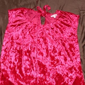 LC Lauren Conrad Red Crushed Velvet Pleated Top